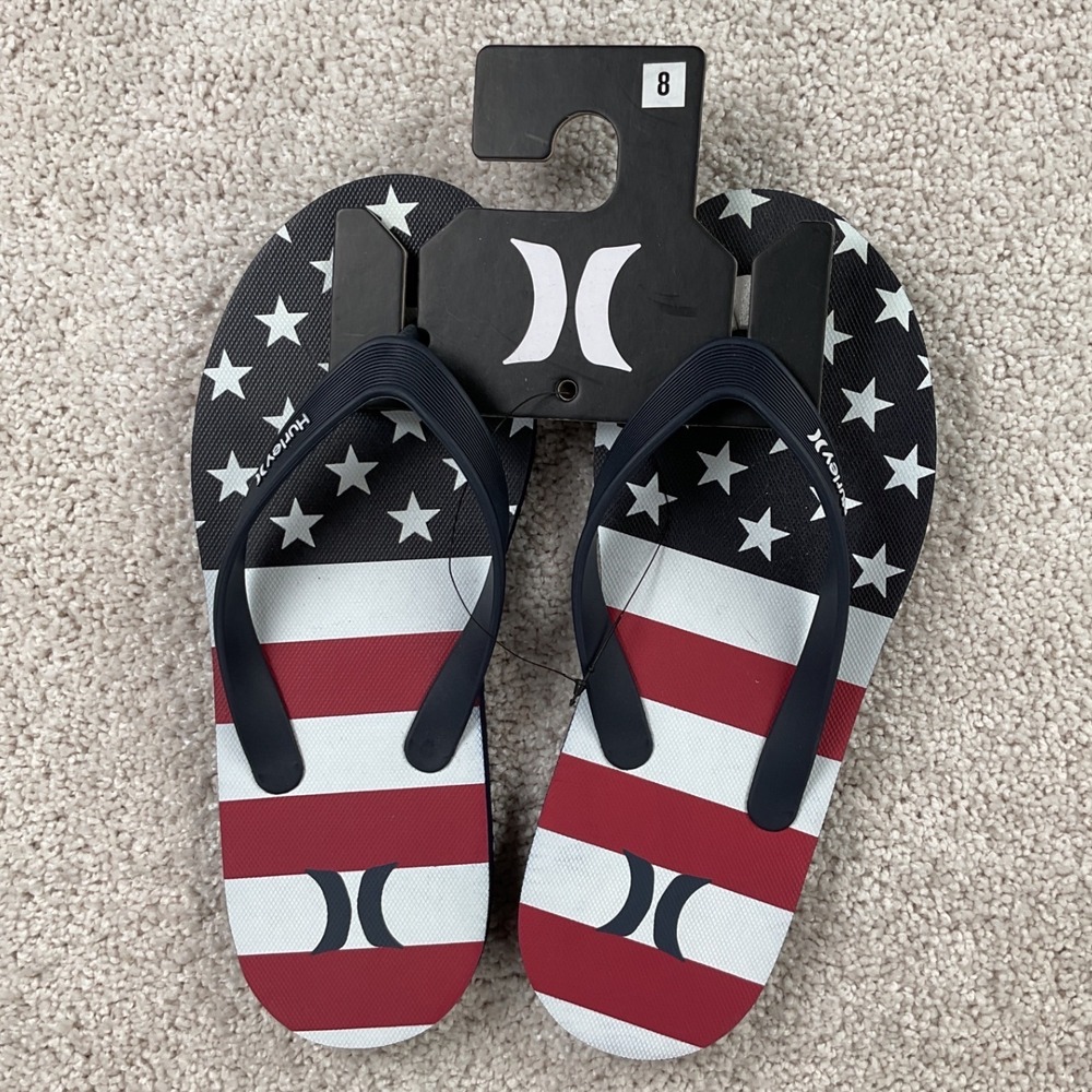 Hurley Mens American Flag Flip Flops Stars Stripes Patriotic Sandals NEW